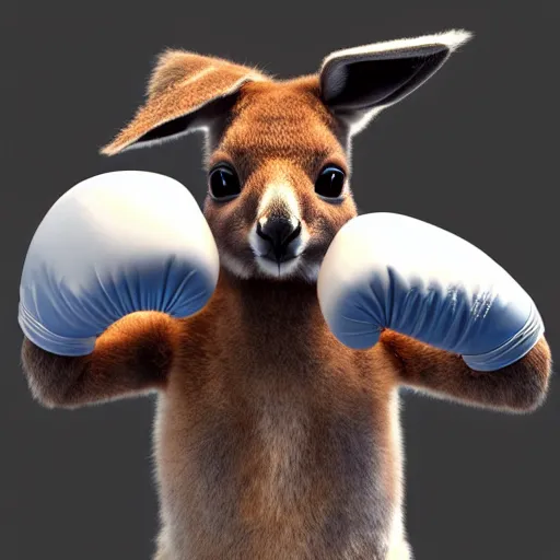 Prompt: a kangaroo wearing boxing gloves:: photorealistic:: 8K