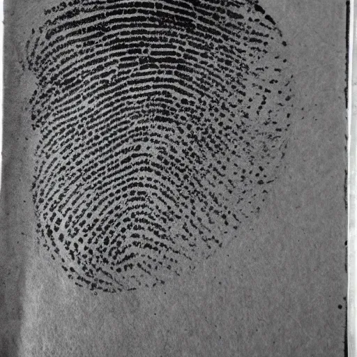 Prompt: an old page filled with suspect fingerprints, aged and weathered