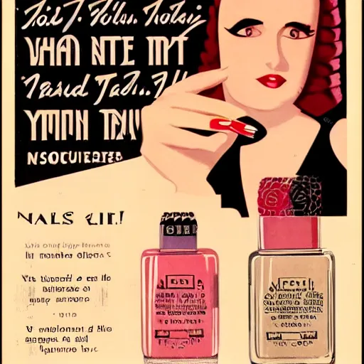 Prompt: art deco advertisement for nail polish