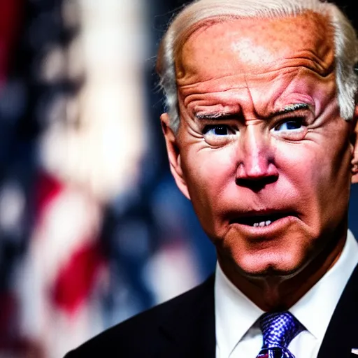 Prompt: Doom horror Biden furious glowing red eyes