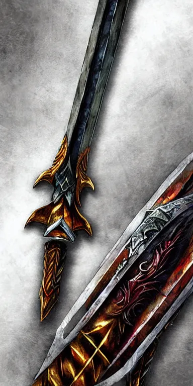 Image similar to warrior sword blade, war theme sword blade, fantasy sword of warrior, armored sword blade, fiery coloring, epic fantasy style art, fantasy epic digital art, epic fantasy weapon art