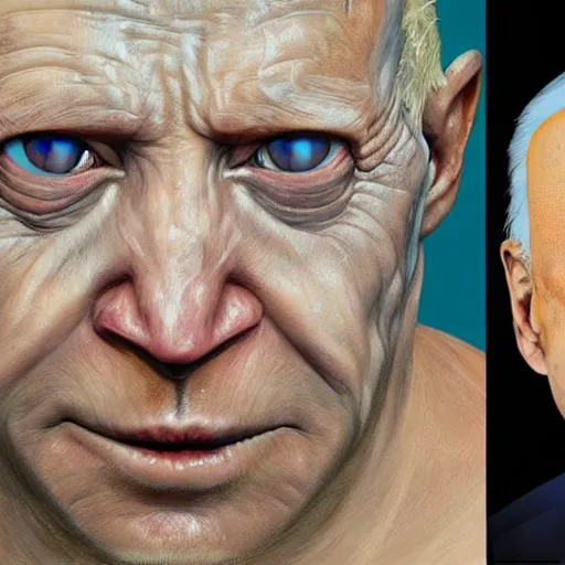 Image similar to hyperrealistic mixed media high resolution painting of Joe Biden Gollum skulking in a dark cave, stunning 3d render inspired art by Jamie Salmon and István Sándorfi and Unreal Engine and Greg Rutkowski, perfect facial symmetry, realistic flesh, dim volumetric lighting, 8k octane beautifully detailed render, full body shot, post-processing, extremely hyper-detailed, intricate, epic composition, highly detailed attributes, highly detailed atmosphere, cinematic lighting, masterpiece, trending on artstation, very very detailed, masterpiece, stunning, flawless completion, lifelike texture, perfection,