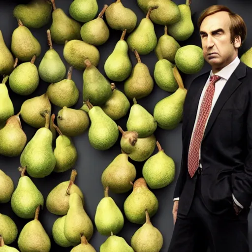 Prompt: saul goodman surrounded by pears