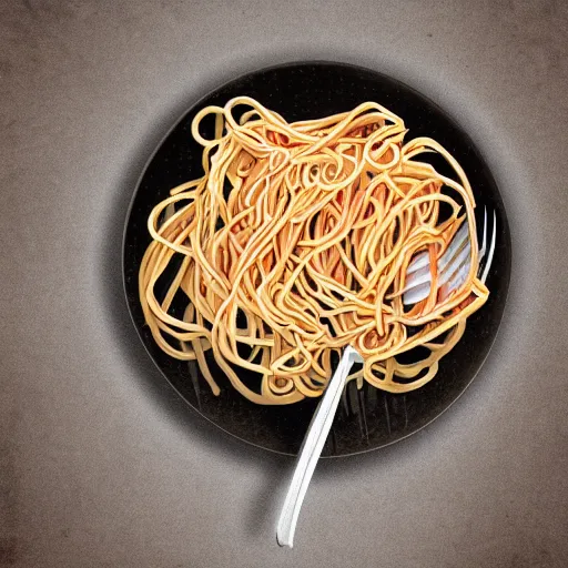 Prompt: an spaguetti eating forks, digital art