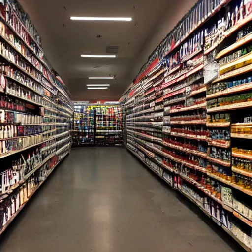 Prompt: store selling cans of nightmare fuel, stunning cinematography, light diffusion