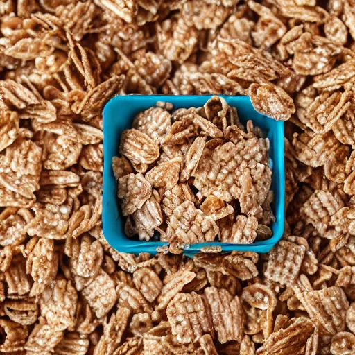 Prompt: a box of razor bran flakes breakfast cereal now with extra rusty nails