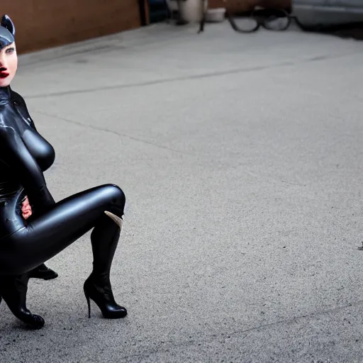 Image similar to Mark Zuckerberg as Catwoman, 105mm, Canon, f/1.4, ISO 100, 1/200s, 8K, RAW, symmetrical balance, Dolby Vision, Aperture Priority