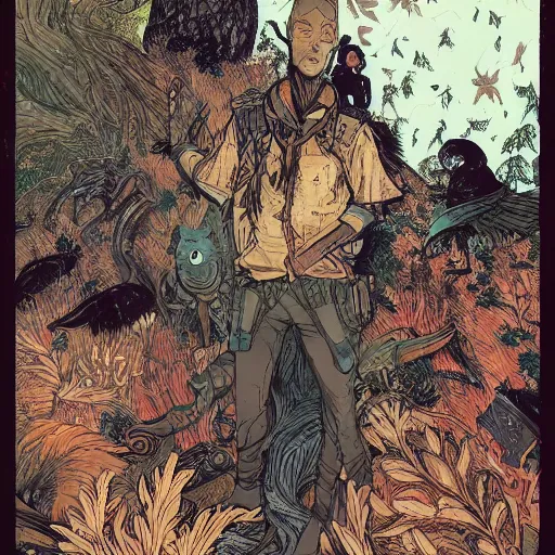 Prompt: portrait of a wood elf surrounded by animals, Borderlands and by Feng Zhu and Loish and Laurie Greasley, Victo Ngai, Andreas Rocha, John Harris