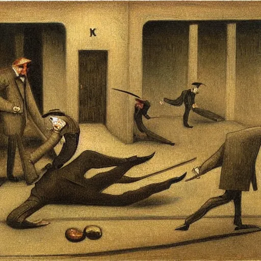 Prompt: a hyper realistic painting of a bank robbery, by alfred kubin, highly detailed, vivid color,