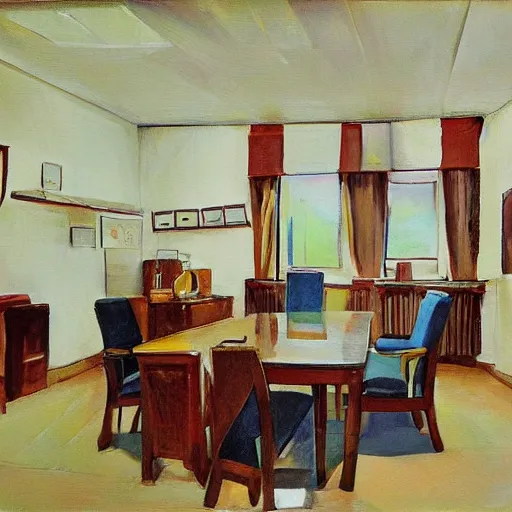 Prompt: a officer room, artatation, bright,