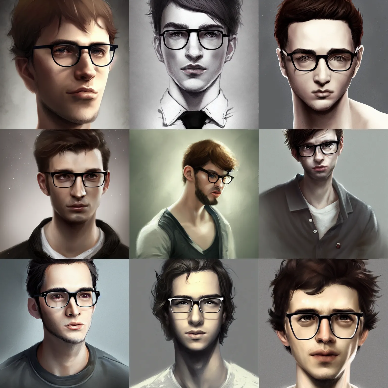 Prompt: man with glasses and short unkempt hair, young male, nerd, face, brooding, dark room, emotional, lifelike, soft white light, highly detailed, artstation, masterpiece, digital art, furio tedeschi, charlie bowater, valentina remenar