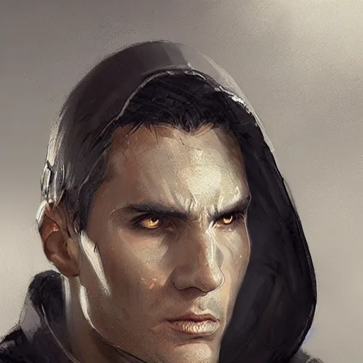 Image similar to portrait of a man by greg rutkowski, jedi knight, he looks like sam witwer wearing black jedi robes, star wars expanded universe, he is about 2 0 years old, highly detailed portrait, digital painting, artstation, concept art, smooth, sharp foccus ilustration, artstation hq