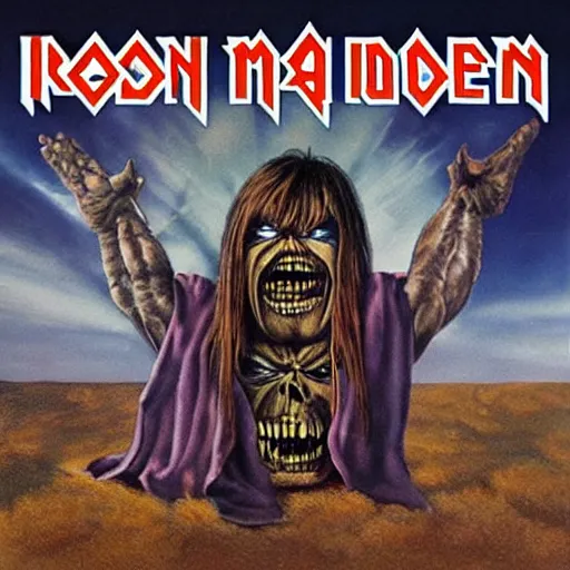 Image similar to iron maiden album cover, where eddie is dressed like a balerina