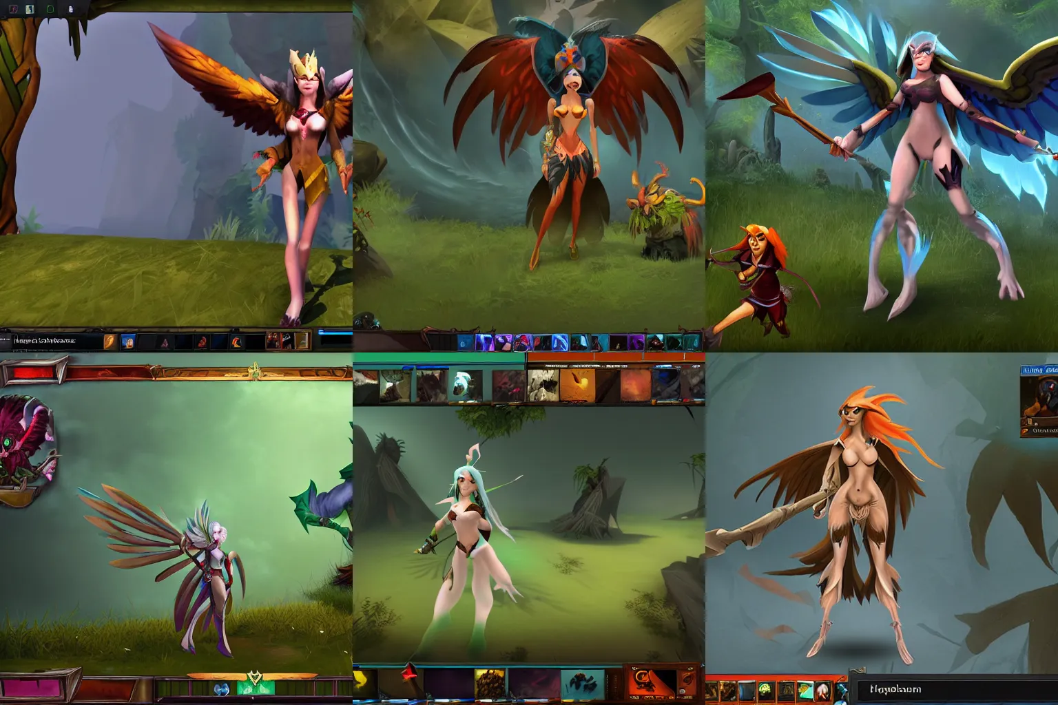 Prompt: A picture of a harpy as a DOTA 2 character, wide shot, in-game screenshot