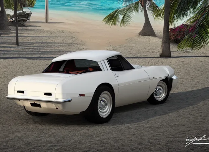 Prompt: hyperrealism, detailed textures, photorealistic 3 d render, a dreamy beach in cuba, a 1 9 9 0 coervette stingray with a blazing pearl white colour scheme, mickey thompson tires, centrerline rims, sharp focus, ultra realistic, ultra high pixel detail, cinematic, intricate, cinematic light, concept art, illustration, art station, unreal engine 8 k