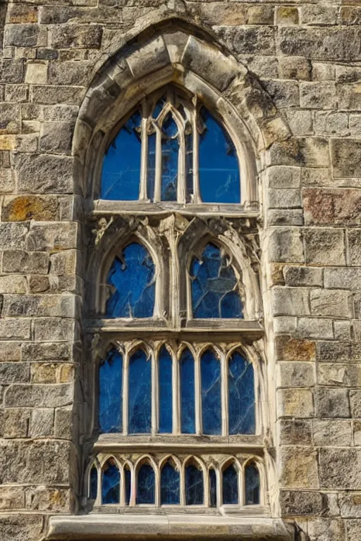 Prompt: detailed castle wall with gothic windows of glass