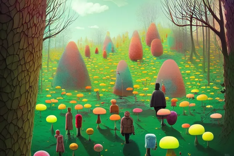 Image similar to surreal glimpse into other universe, inside a marshmallow forest in an ice cream valley, summer morning, very coherent and colorful high contrast, art by!!!! gediminas pranckevicius!!!!, geof darrow, dark shadows, hard lighting