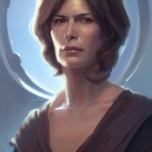 Image similar to portrait of a woman by greg rutkowski, old jedi master jaina solo, star wars expanded universe, she is about 6 0 years old, highly detailed portrait, digital painting, artstation, concept art, smooth, sharp foccus ilustration, artstation hq