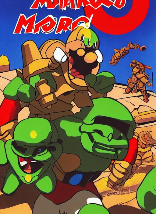 Image similar to Doomguy vs Mario, movie cover art