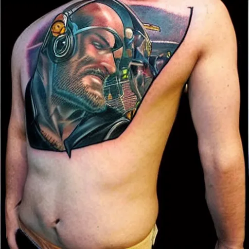 Prompt: a tattoo of ethan van sciver's face