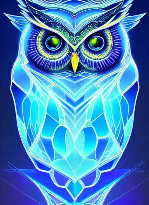 Image similar to symmetry!! product render poster vivid colors divine proportion owl, ice and snow, glowing fog intricate, elegant, highly detailed, digital painting, artstation, concept art, smooth, sharp focus, illustration,