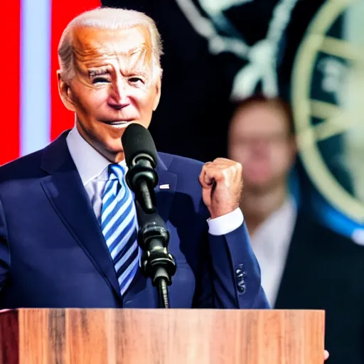 Prompt: joe biden cries on stage