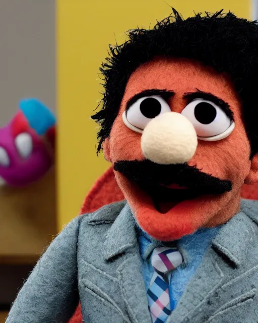 Prompt: oscar nunez as a muppet in the office. highly detailed felt. hyper real photo. 4 k.