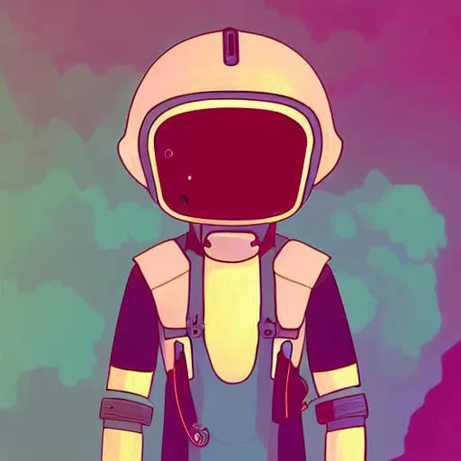 Prompt: “in the style of Moebius and ghostshrimp a young mixed race male explorer wearing a futuristic helmet, highly detailed, adventure time colour palette”