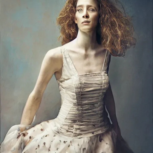 Image similar to SOPHIE the musician, photographed by Annie Leibovitz, oil on canvas