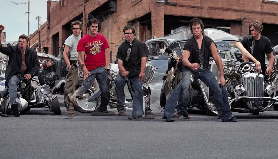 Image similar to movie about hotrod gangs fighting on the streets