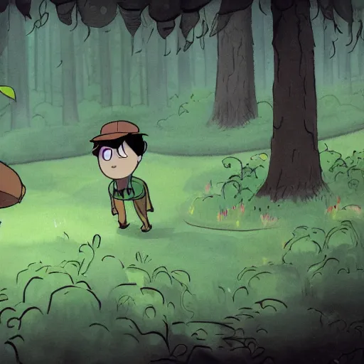 Image similar to Over the Garden Wall, greg and wirt are lost in the forest