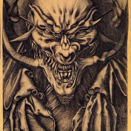 Prompt: portrait of a japanese demon, highly detailed, by albrecht durer