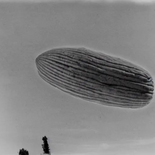 Prompt: footage of the Hindenburg, Hindenburg made of watermelon. Black and white photography