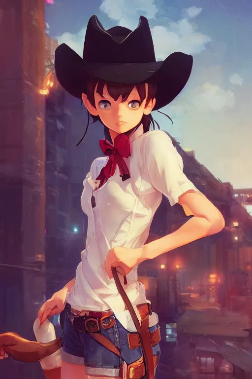 Prompt: a very cute cowgirl cat girl, single subject, scenic full shot, ambient lighting, detailed face, by makoto shinkai, stanley artgerm lau, wlop, rossdraws