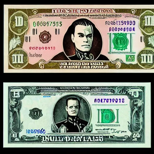 Image similar to Raul Julia's M. Bison, bison dollar notes