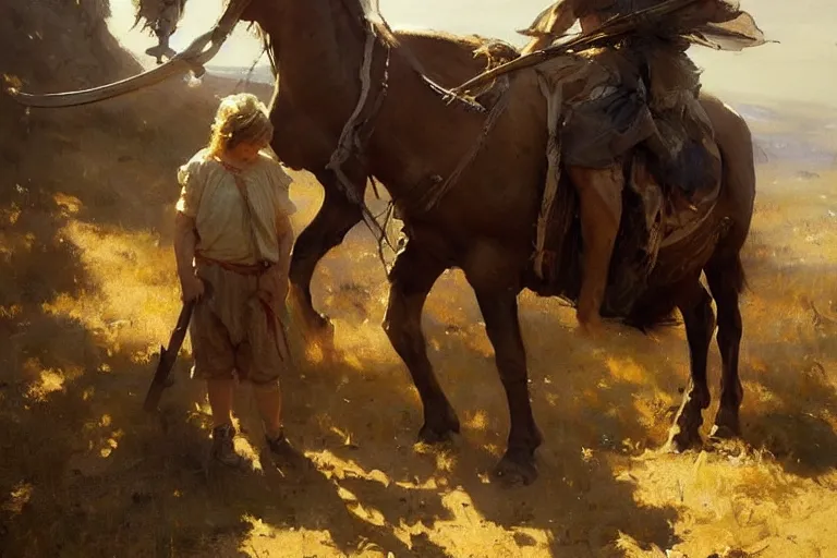 Image similar to portrait david and goliath by anders zorn, wonderful masterpiece by greg rutkowski, beautiful cinematic light, american romanticism by greg manchess, jessica rossier