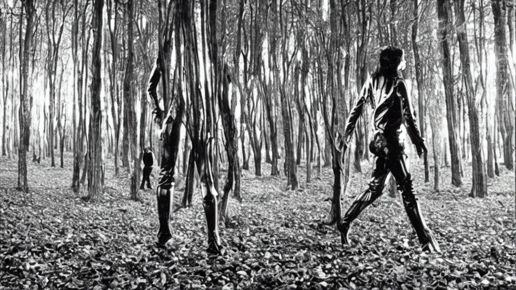 Prompt: “ a moog synthesizer with human legs walking through an enchanted forest ”