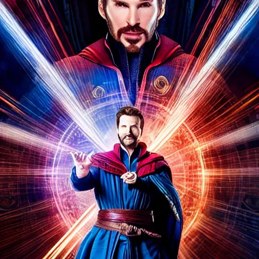 Image similar to chris evans as doctor strange, marvel cinematic universe, mcu, canon eos r 3, f / 1. 4, iso 2 0 0, 1 / 1 6 0 s, 8 k, raw, unedited, symmetrical balance, in - frame,