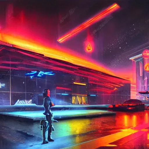 Image similar to world war in the year of 2 0 7 0, futuristic technologies, neon lights, oil painting, highly detailed