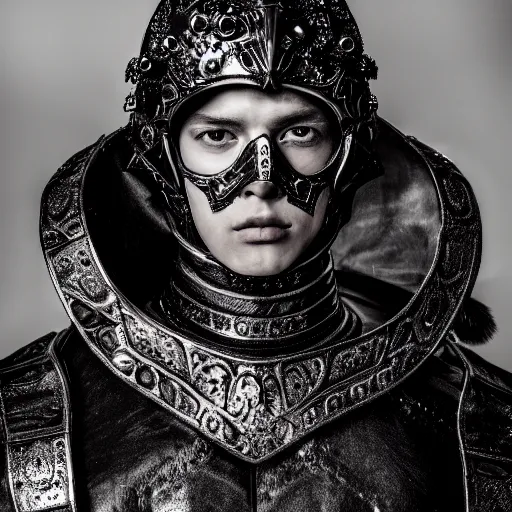 Prompt: a portrait of a beautiful young male wearing an alexander mcqueen armor made of neopren, photographed by andrew thomas huang, artistic