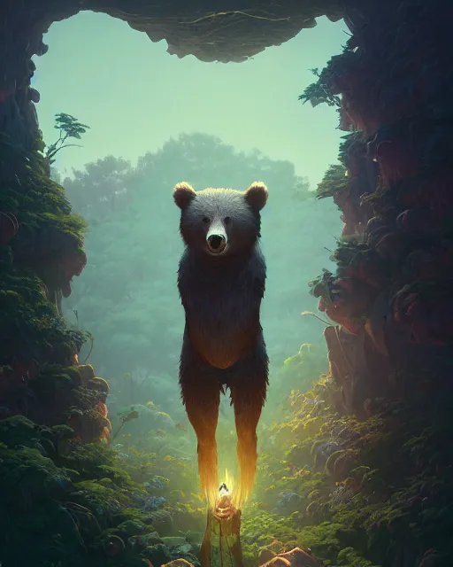 Prompt: highly detailed surreal vfx portrait of a stonepunk bear, stephen bliss, unreal engine, greg rutkowski, loish, rhads, beeple, makoto shinkai and lois van baarle, ilya kuvshinov, rossdraws, tom bagshaw, alphonse mucha, global illumination, detailed and intricate environment