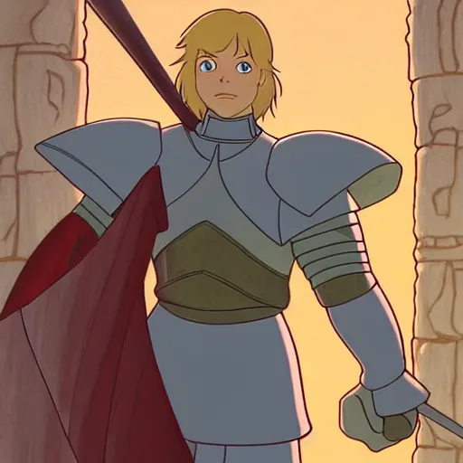 Image similar to arthur pendragon training with his favorite knight, natural lighting, path traced, highly detailed, high quality, cartoon, digital painting, by don bluth and ross tran and studio ghibli and alphonse mucha