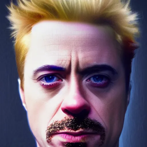 Image similar to realistic expired kodak film portrait of albino robert downey junior mix, hyperrealism, photorealistic, detailed, atmospheric, 8 k, award winning photography, cinematic