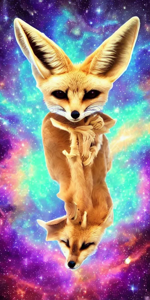 Image similar to a humanoid fennec fox being, the absolute master and creator of the universe with infinite wisdom and cosmos inter - dimensional connection, incredible digital art, realistic, masterpiece