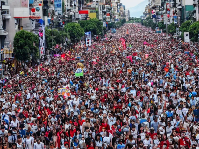 Prompt: Multitudinaria marcha en la Avenida 9 de julio, trending on artstation