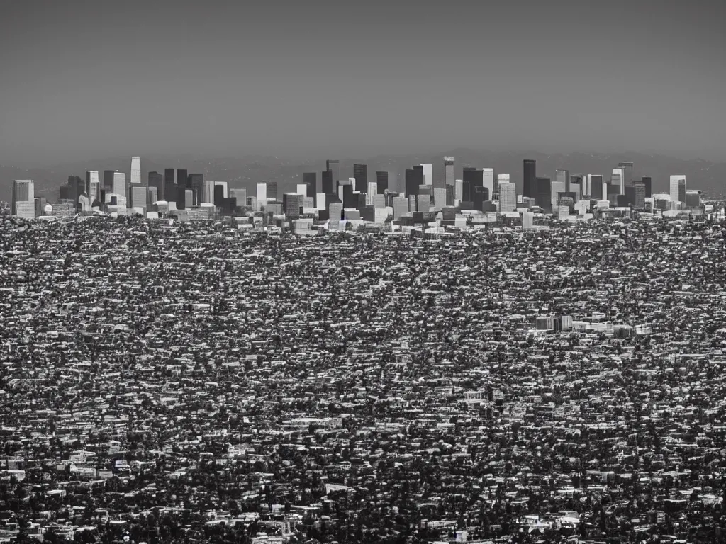 Image similar to “A black and white 90mm photo of Los Angeles”