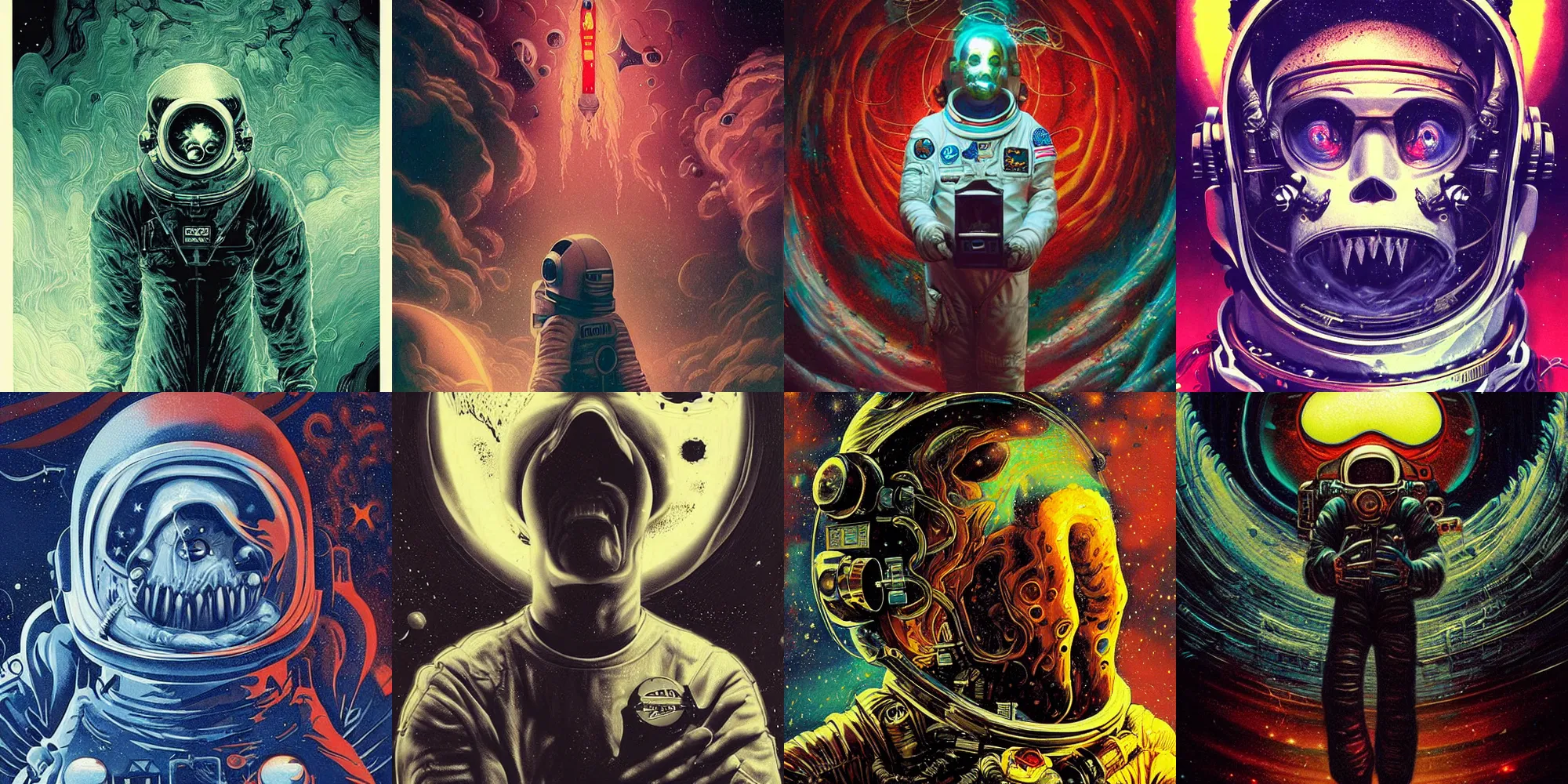 Prompt: astronaut, horror poster 9 0 s, cosmic horror, abstract, ghostly, arcade, duotone, poltergeist, lets get weird, intricate, elegant, highly detailed, digital painting, artstation, smooth, sharp focus, art by mondo, julian del rey and greg rutkowski, david la chapelle,