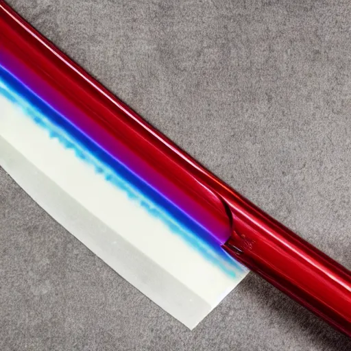 Image similar to a light saber with tie dye colored blade, uncropped, photography