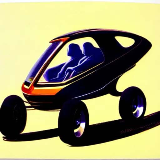 Image similar to concept art of a tiny being driven, painted by syd mead, high quality