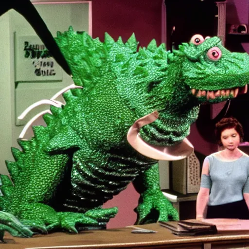 Image similar to Green Godzilla on Barney and Friends